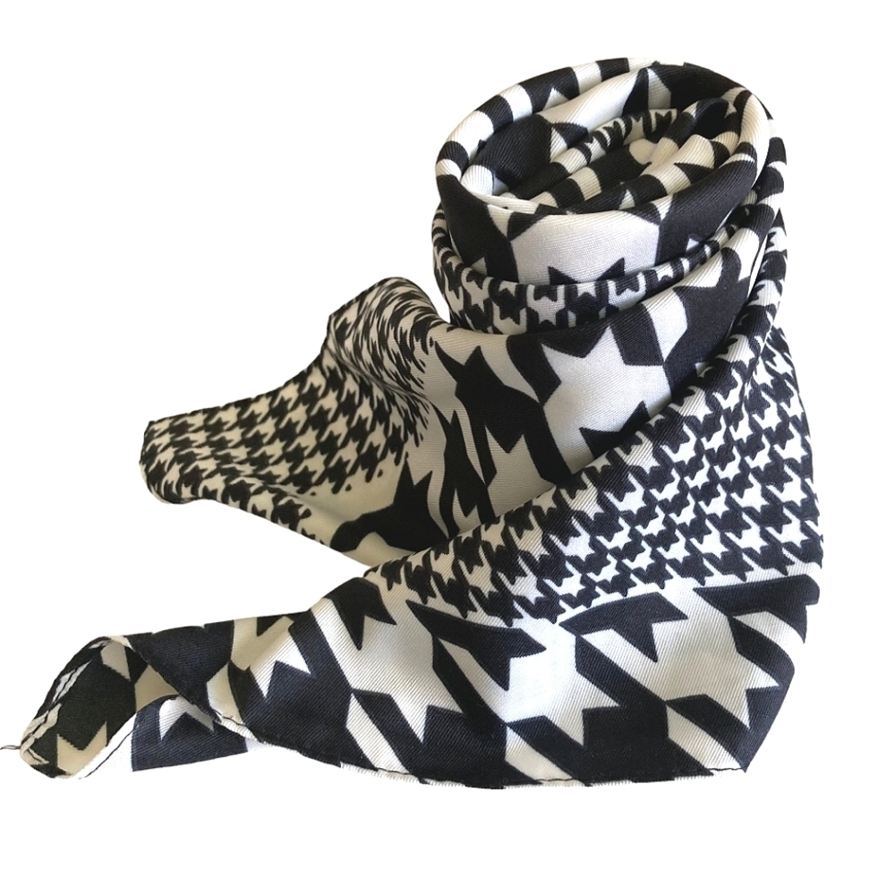 Oversized Square Black White Houndstooth Satin Scarf Neck hair Preppy Classic 💖 - Picture 5 of 13